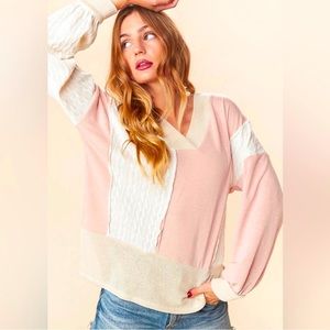 PINK TAUPE & IVORY FRENCH TERRY
COLOR BLOCK PULLOVER TOP